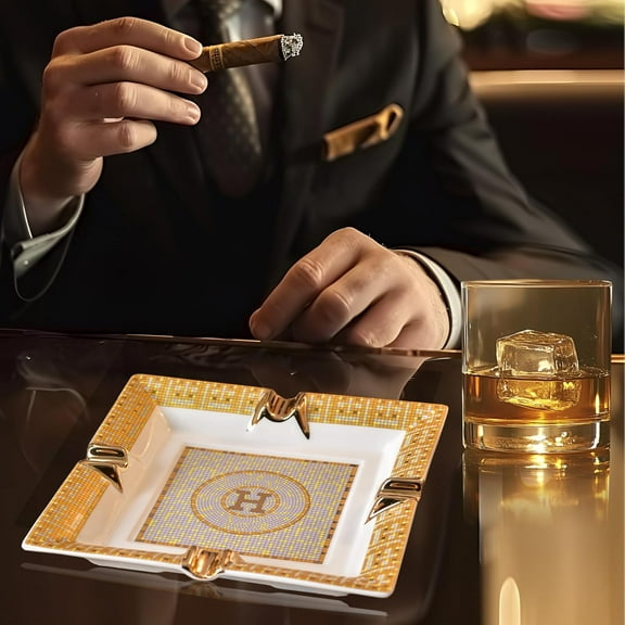 European-style Creative Cigar Ashtray Goldene Ceramic Ashtray, Large for Travel, Home, Office, Outdoor
