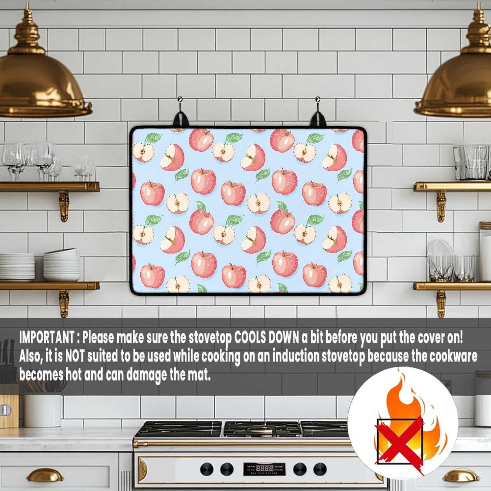 SEANATIVE Stove Top Cover for Glass Stove Multi-purpose Electric Stovetop Cover Cooktop Dust Cover Heat Resistant Mats for Countertop Glass Stove Washer Dryer Top, Apple Pattern Blue