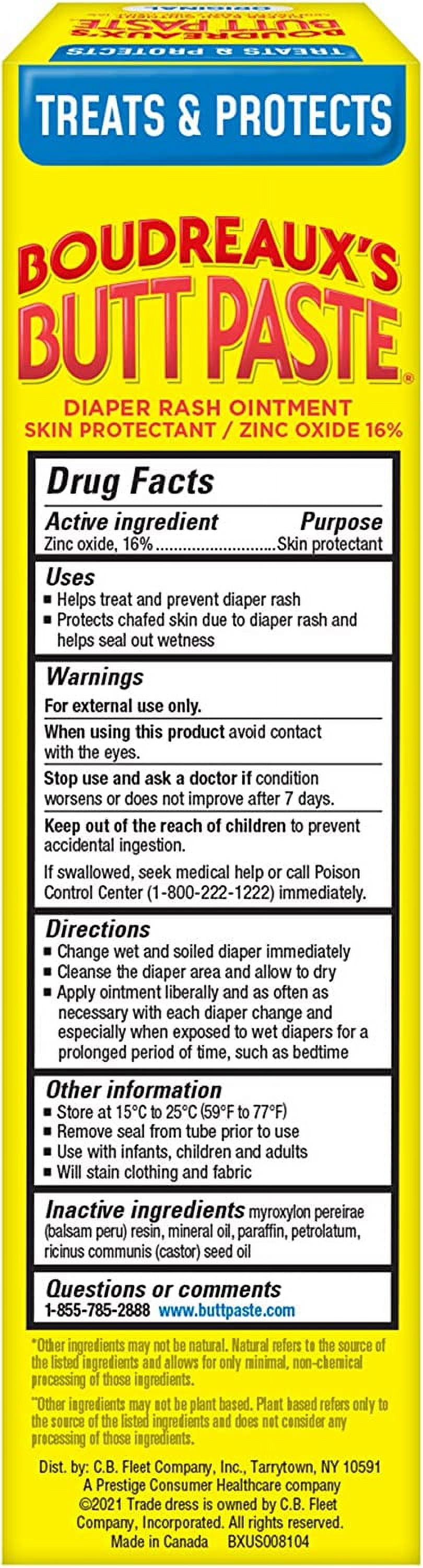 Original Boudreaux's Butt Paste Diaper Rash Ointment Mild Rash 4 oz, Pack of 3