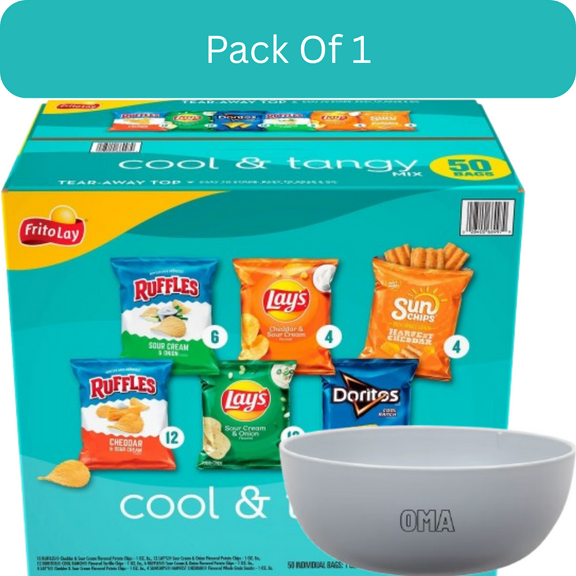 Frito-Lay Cool & Tangy Snack Variety Pack Chips, 50 Count with white bowl by OMA