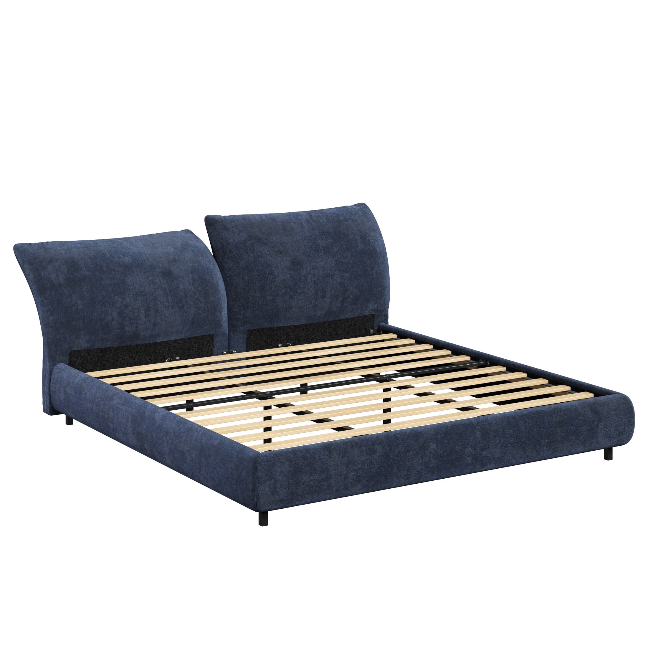 Christopher Knight Home Minimalist Upholstered King Bed Frame with Adjustable Cushions, Dark Blue