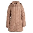 thumbnail image 2 of Chaqueta de abrigo Steve Madden, larga, con forma de V, acolchada, color canela, 2 of 7