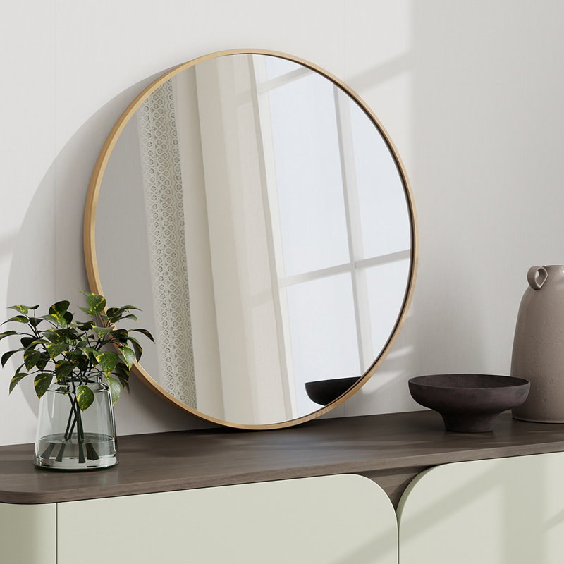 Abble 24" Wall Mirror Round Vanity Mirror Aluminium Framed Circle Bathroom Mirror Modern Wall Mirror, Gold