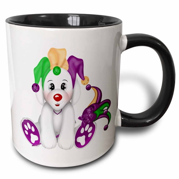 3drose, Cute Mardi Gras Dog Illustration, 15oz Two-tone Black Mug