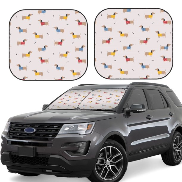 Balery Dachshund Dog Puppy Parasol para parabrisas de coche de 2 piezas | Parasol plegable para parabrisas delantero de coche para la mayoría de sedanes-Medium