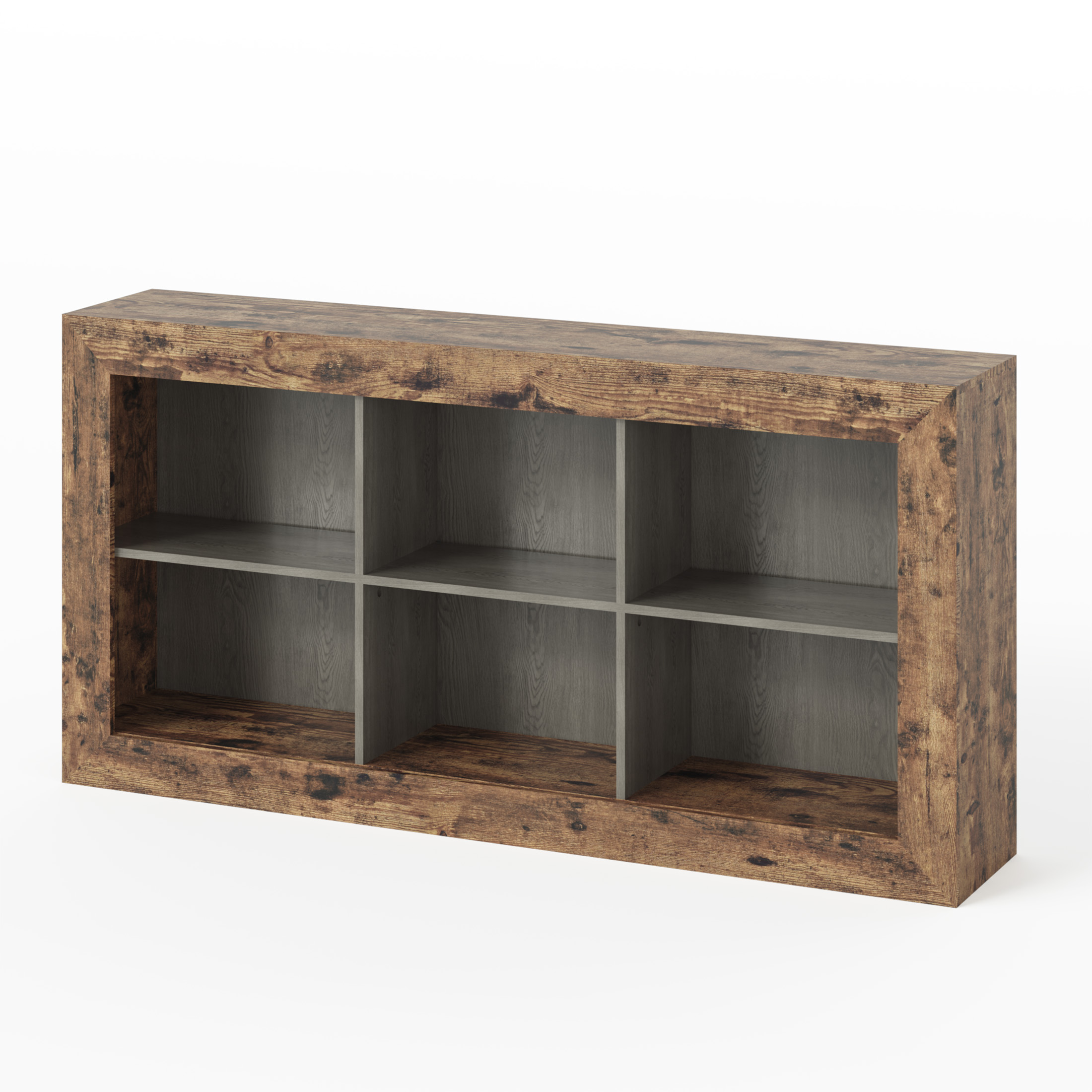 Gelloan 63-Inch Long Sofa Console Table, Rustic Wood Entryway Table with 6 Storage Cubes for Living Room, Hallway, Behind Couch,Brown