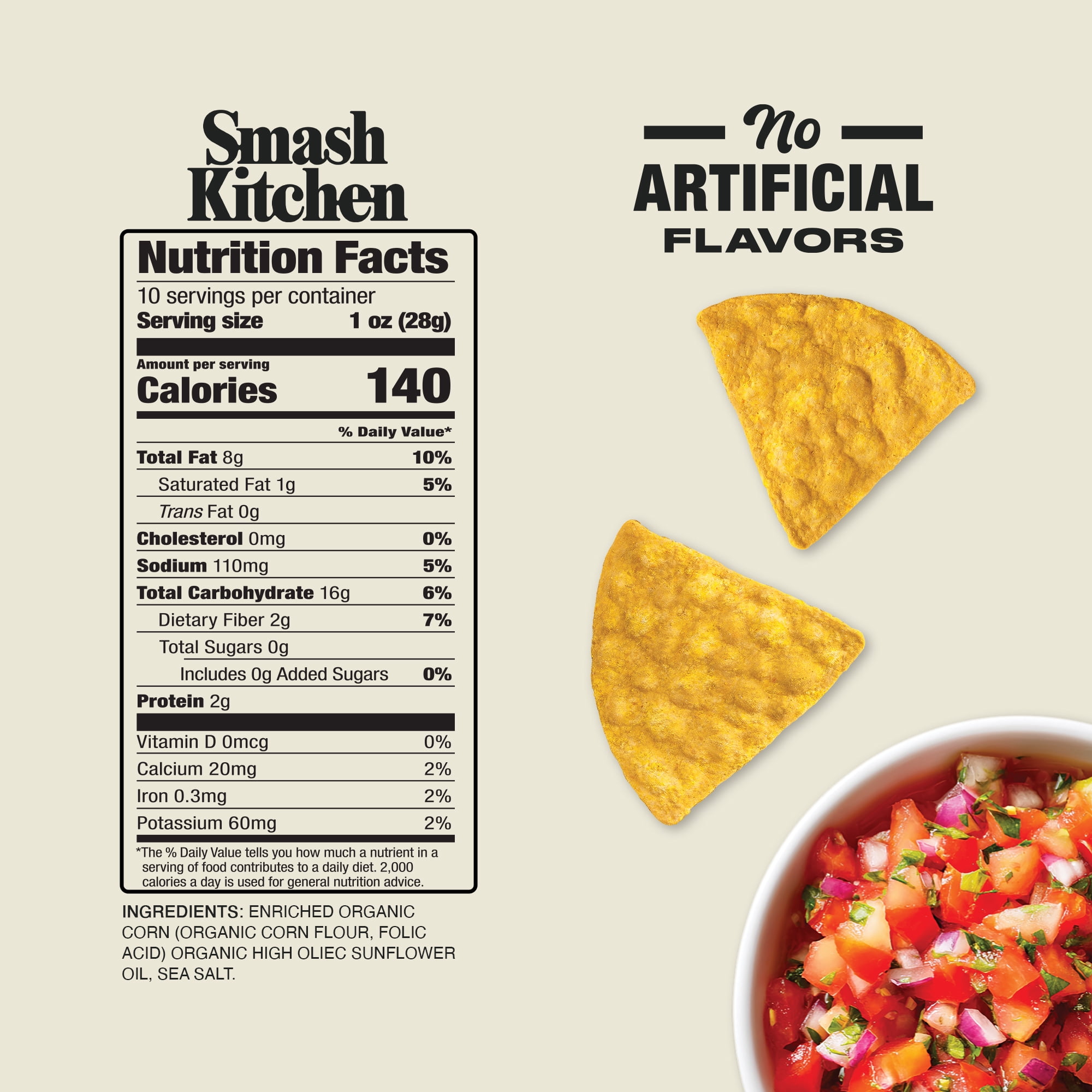2 Pack Smash Kitchen Yellow Corn Organic Tortilla Chips, 10 oz