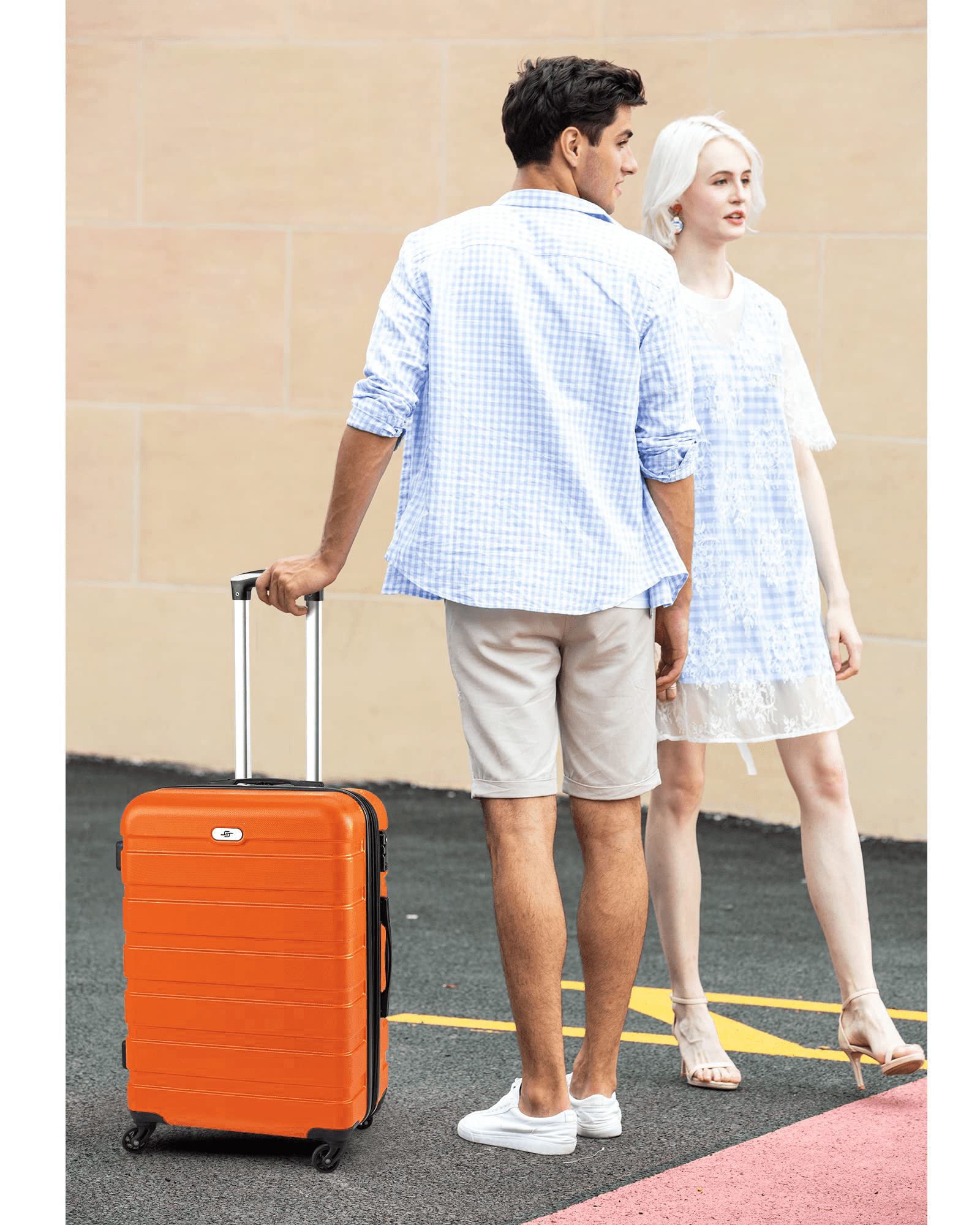 3 Piece Luggage Sets Hard Shell Suitcase Set with Spinner Wheels for Travel Trips Business 20" 24" 28", Orange  (图2)