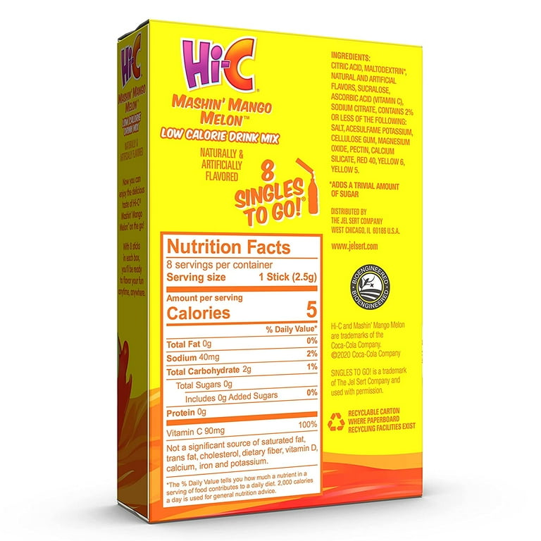 Hi-C Singles to Go Mashin' Mango Melon, Zero Sugar Powdered Drink