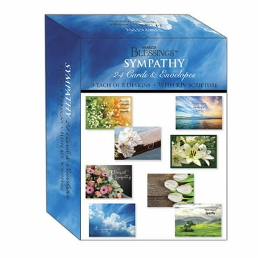 Shared Blessings Sympathy Cards - 24 Religious Bereavement Cards with King James Version Scripture - Faith Based Condolence Cards with Envelopes - Assorted Designs