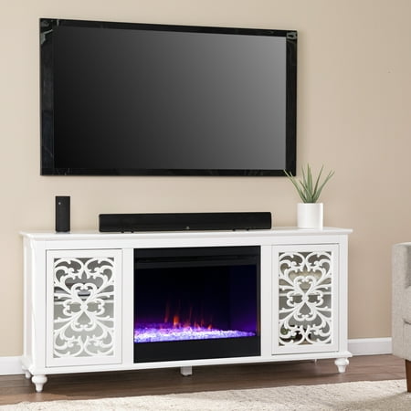 

SEI Furniture Mazziel Transitional Freestanding Electric Color Changing Fireplace W/ Media Storage in White Finish