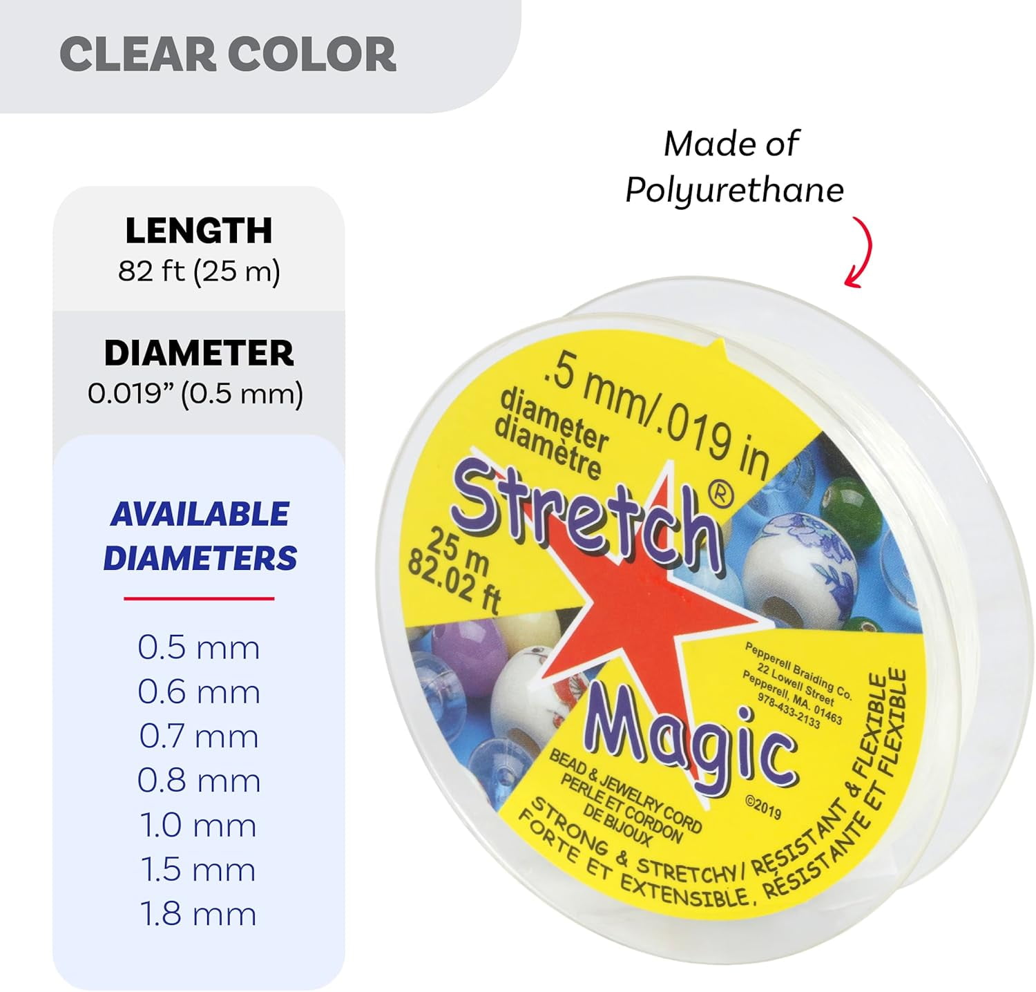 Stretchy Cord 0.5mm 25 Meter, CLEAR Or BLACK, Stretch Magic 25