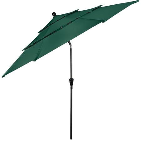 Pure Garden 10 ft Patio Umbrella - 3-Tier Outdoor Sunshade, Hunter Green