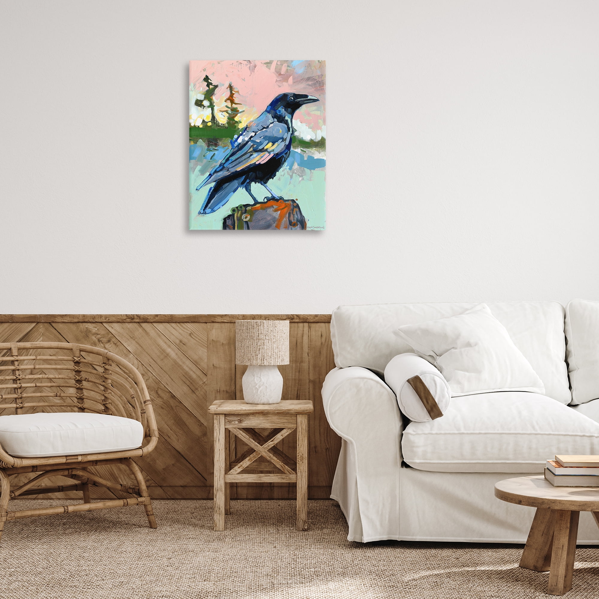 Stupell Industries Modern Crow Portrait Birds Painting Wrapped Canvas Art Print Wall Art, 24 x 30