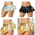 thumbnail image 2 of Women's Faux Leather Skater Skirt Novelty Metallic Pleated Minis Skirt Double Layered Ruffle Skater Skirt Raves Clubwear, 2 of 8