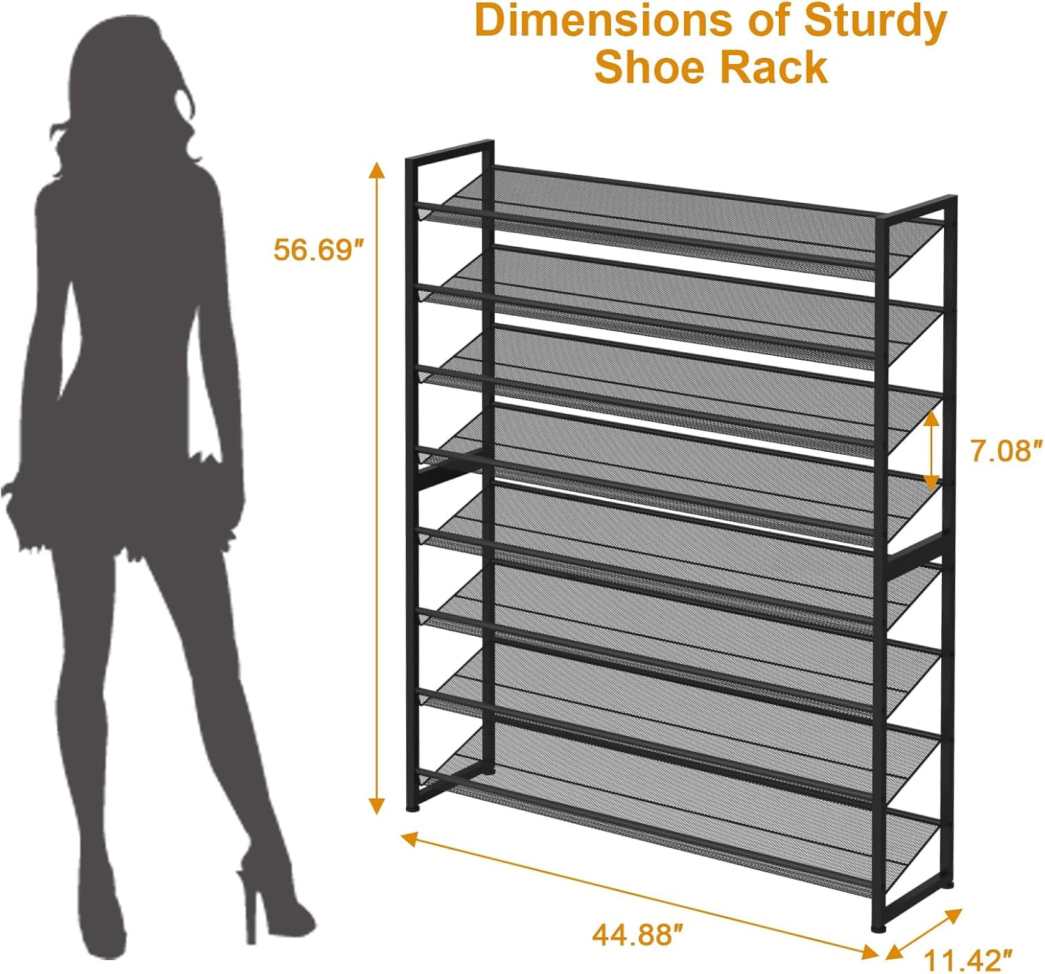 Large Shoe Rack, 8 Tiers Heavy Duty Metal Shoe Storage Rack for Closet Front Door Entrance, Up to 50 Pairs, Black