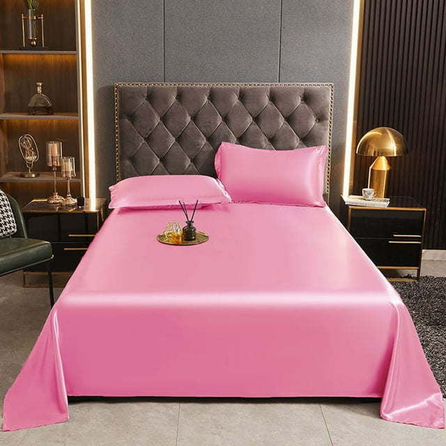XYAIYT Summer Ice Silk Bed Sheets Set,Wrinkle Resistant,for a Comfortable Sleep Includes 1 Bed Sheet 2 Pillowcases,Machine Washable for Easy Care,Pink