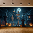 thumbnail image 2 of Skeleton Design Halloween Party Decoration Spooky Night Gothic Theme Graveyard Backdrop for Halloween Party Indoor Decoration Costume Party, 2 of 9