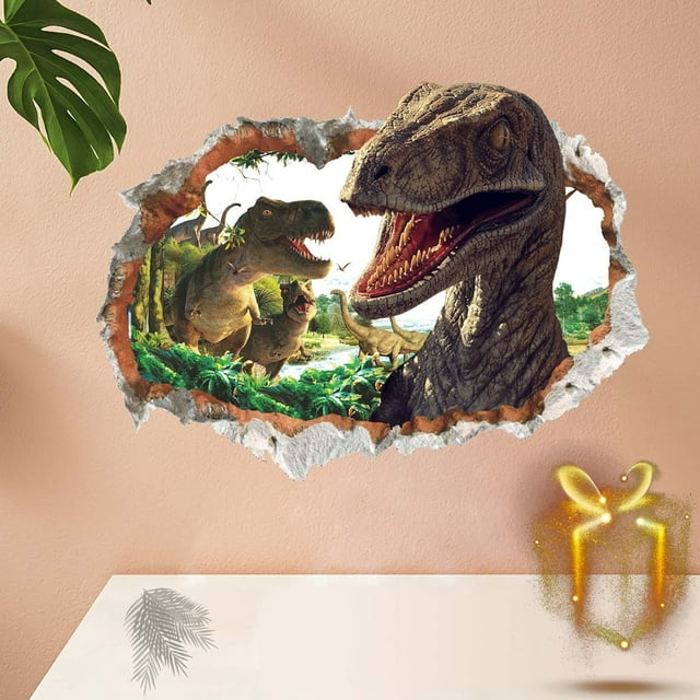 Fwttom Broken Wall Dinosaur Wall Sticker Living Room Bedroom Decoration Wall Sticker