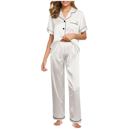 

Betiyuaoe Lingerie for Women Nightgown Pajama Nightwear Robe Suit Satin Pajamas Short Sleeved Tops And Trousers Loose Pajama Underwear Sets