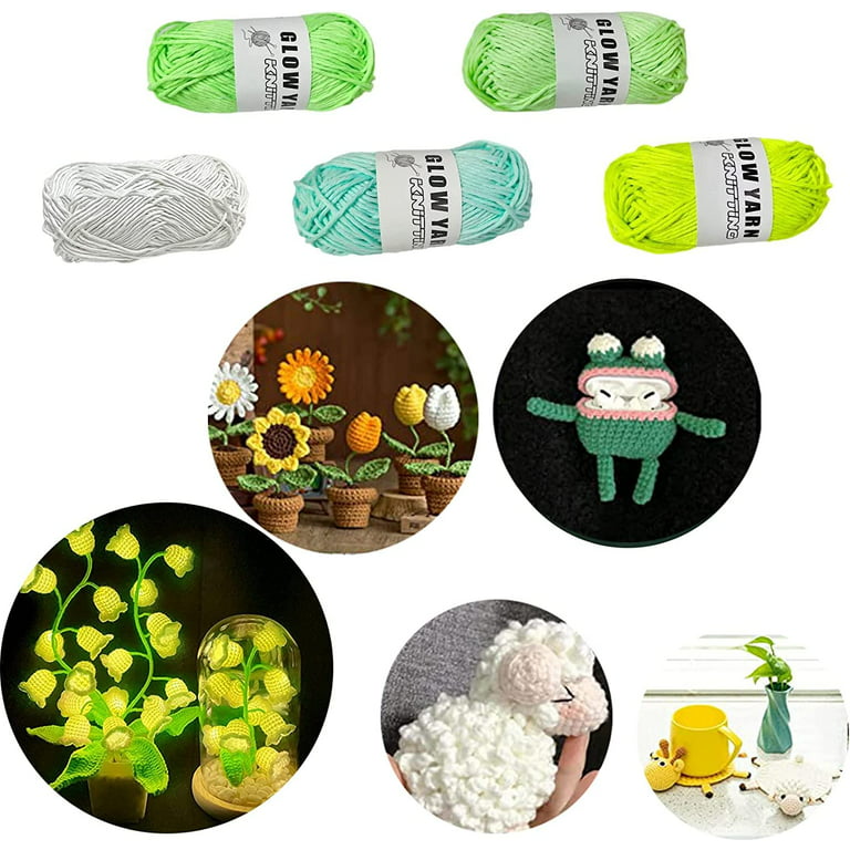  5 Pcs Glow in The Dark Yarn(Each 55yd),DIY Glow Yarn for  Knitting Luminous Yarn for Crocheting Sewing Supplies for Crocheting for  DIY Arts, Crafts & Sewing Beginners