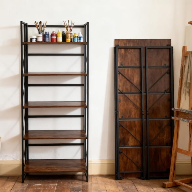Folding Bookshelf Convertible Design Multifunctional Plant Stand Storage Rack Shelves for Home Office Easy Assembly