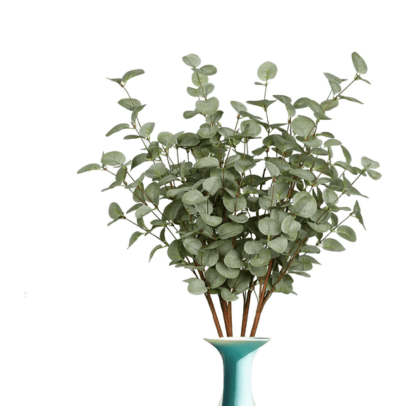 6 Pcs 27" Eucalyptus Stems, Tall Greenery Leaf Spray Artificial Plants in Silk Plastic, Faux Eucalyptus Branches for Home Party Wedding Table Centerpiece Vase Decor (Green)
