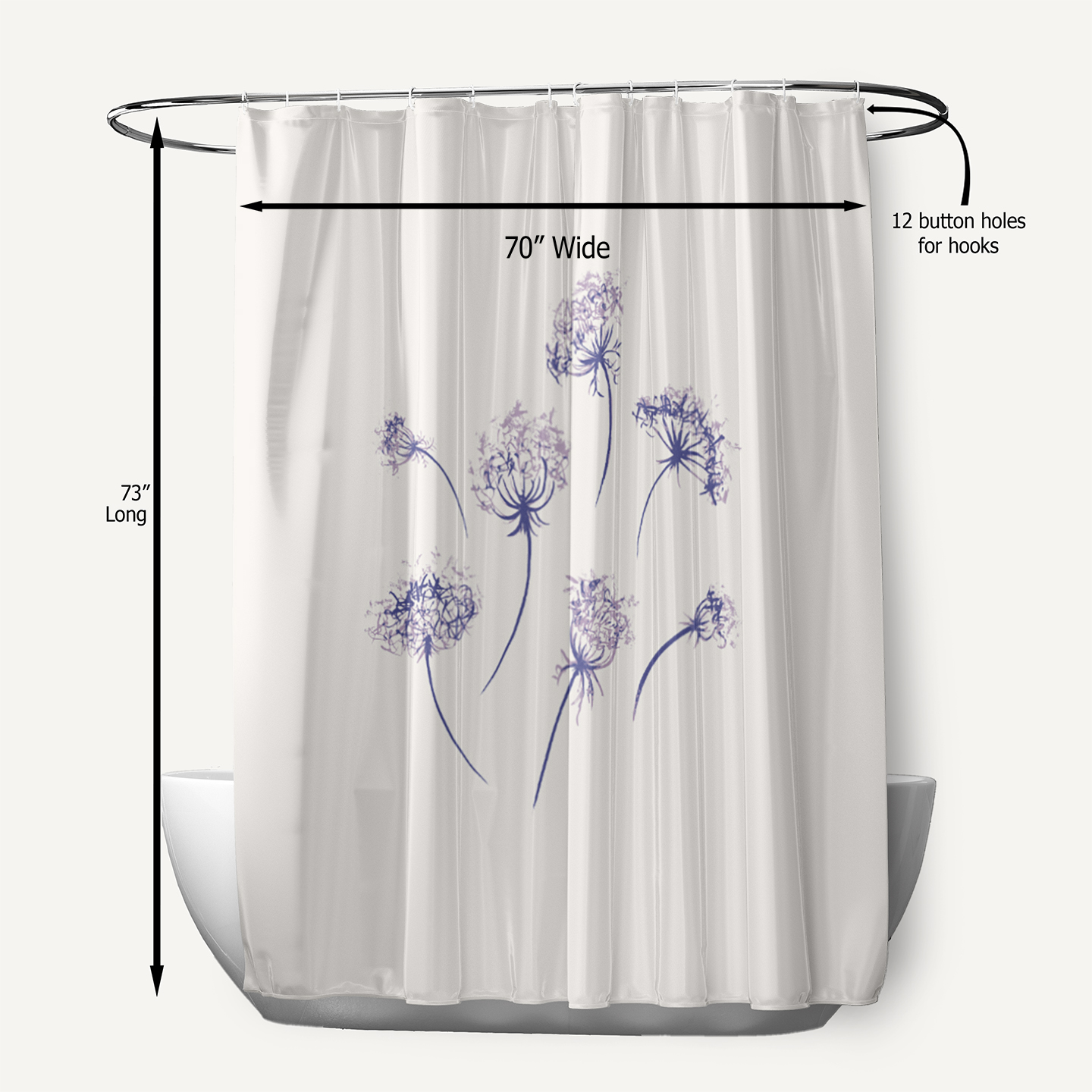 Simply Daisy 70" W x 73" L Just Dandy Polyester Shower Curtain, Purple [1 Ct]