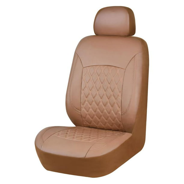 Auto Drive Faux Leather Quilted Seat, Brown Faux Leather Car Seat Covers