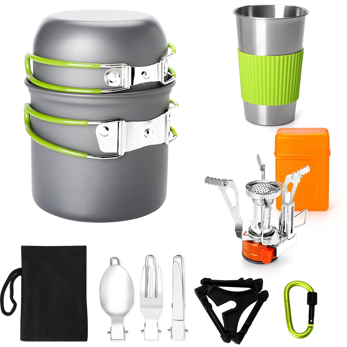 Gutsdoor Camping Cookware Set Non-Stick Camping Gear Campfire Utensils Cooking Equipment Lightweight Stackable Pot Pan Bowls for Outdoor Hiking