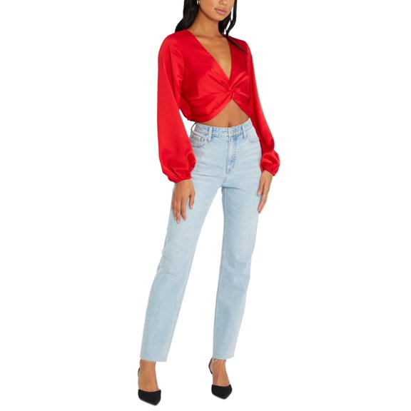 Sanctuary Twisted Satin Top In Ruby - XS