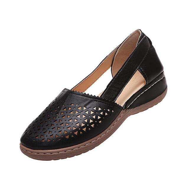 Wedge Sandals for Women Closed Toe Solid Color Hollow Out Sandals Soft On Arch Support Summer Flat Shoes, 35