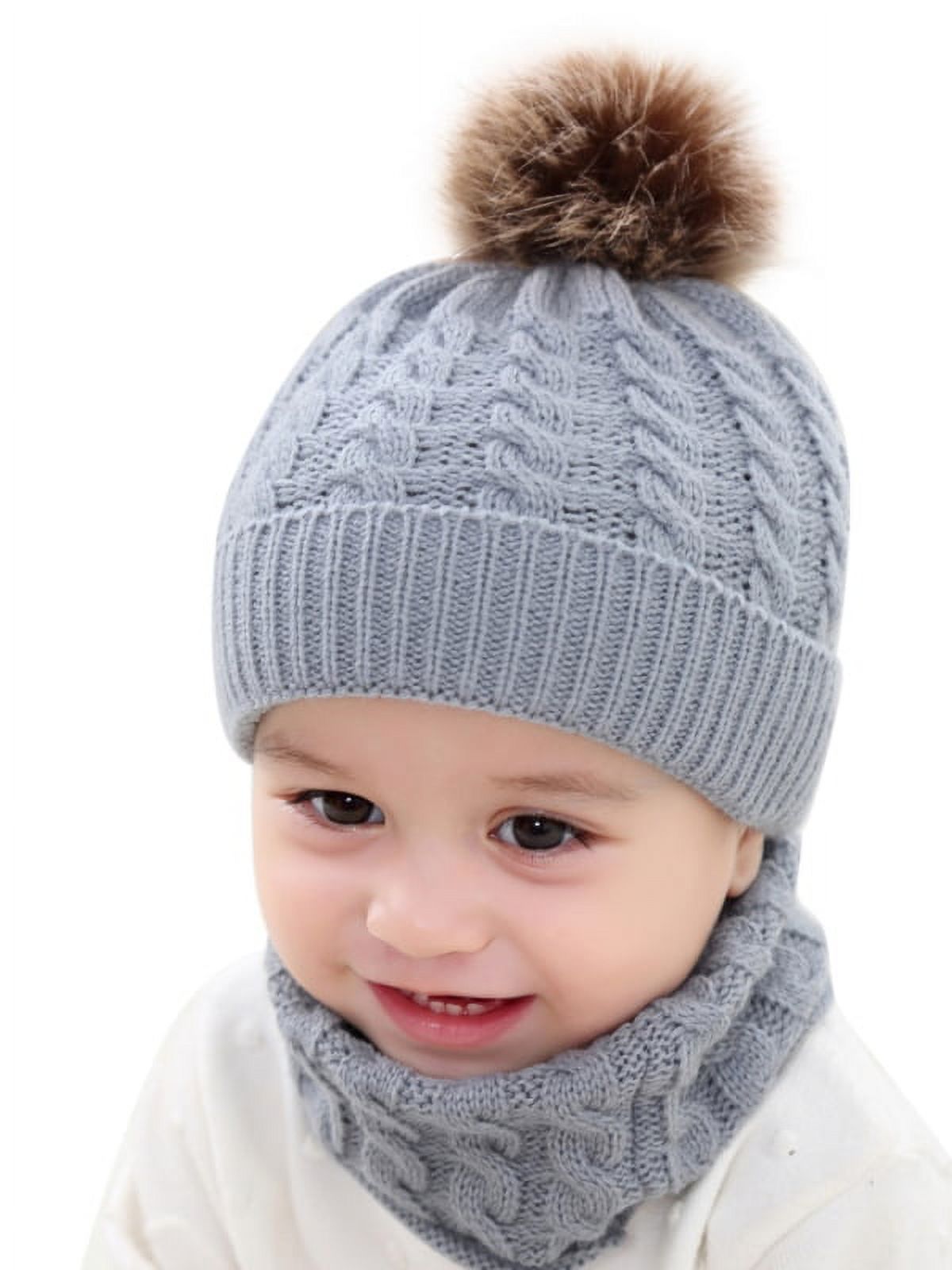2Pcs Kids Baby Girl Boy Winter Knit Bobble Warm Hat Neck Warmer Infant Cap 