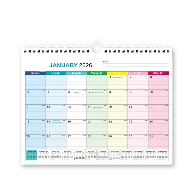 Calendrier Multicolore Robuste à Double Spirale 2026-2027 #LT086