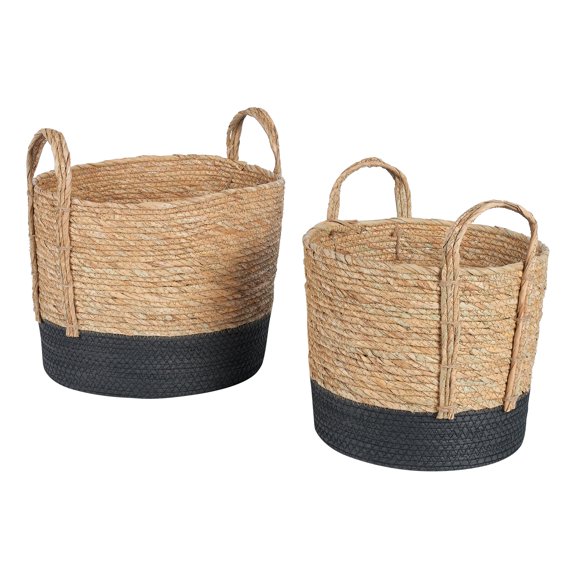 Mainstays Natural Seagrass Basket with Black Paper Rope Colorblock Bottom, Set of 2, Multiple Sizes