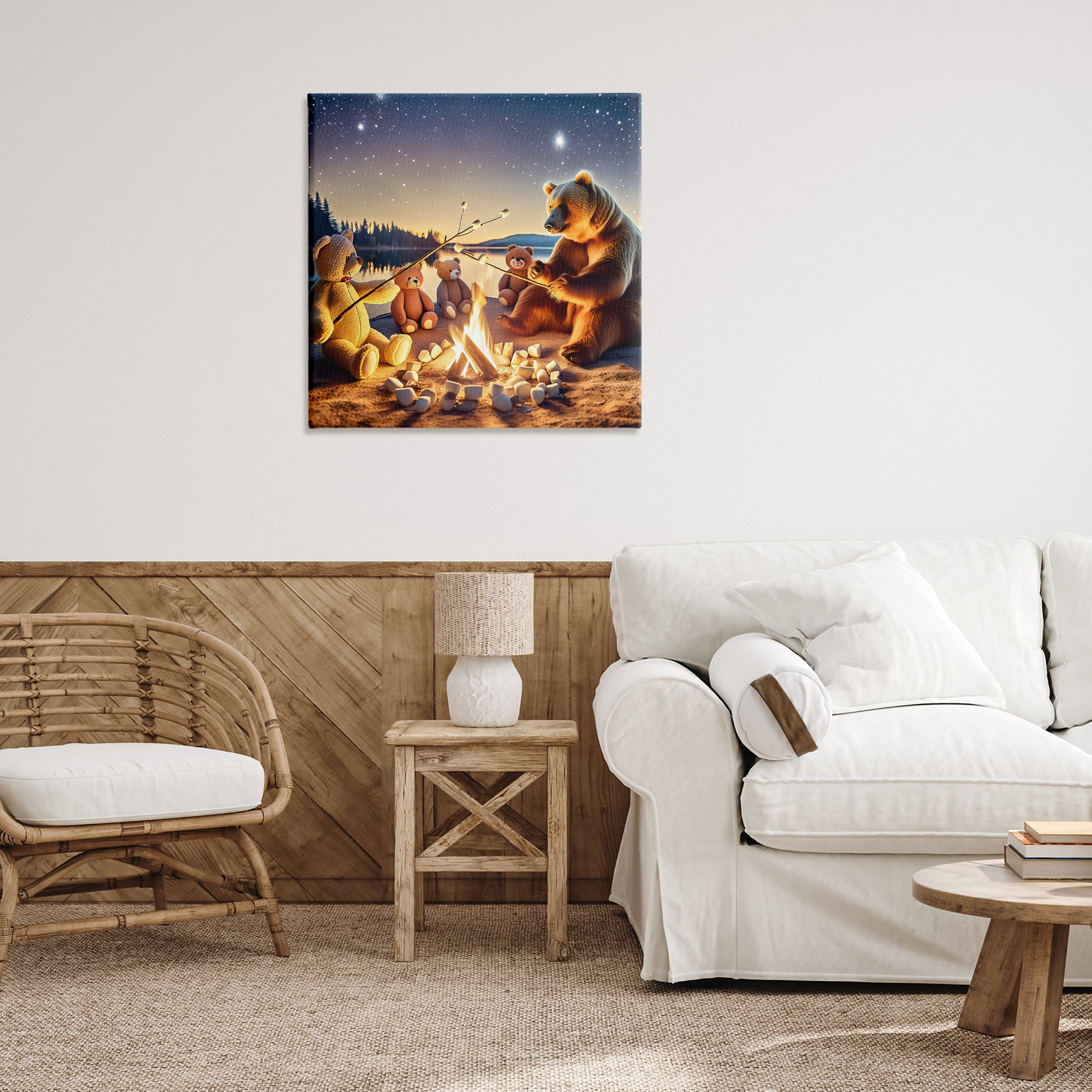 Stupell Industries Fireside Friends Bear Animals Painting Wrapped Canvas Art Print Wall Art, 30 x 30