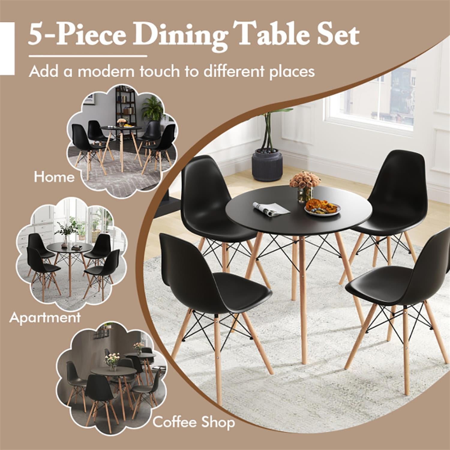 Demi Bonn 5-Piece Dining Table Set with 4 Chairs, 31"dustrial Kitchen Table with Metal Frame, Perfect for Small Space, Black
