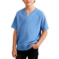 thumbnail image 2 of Boys V Neck Waffle Knited T Shirts Short Sleeve Summer Tees Kids Teen Loose Fit Soft Basic Youth Tops 4-14Y, 2 of 9