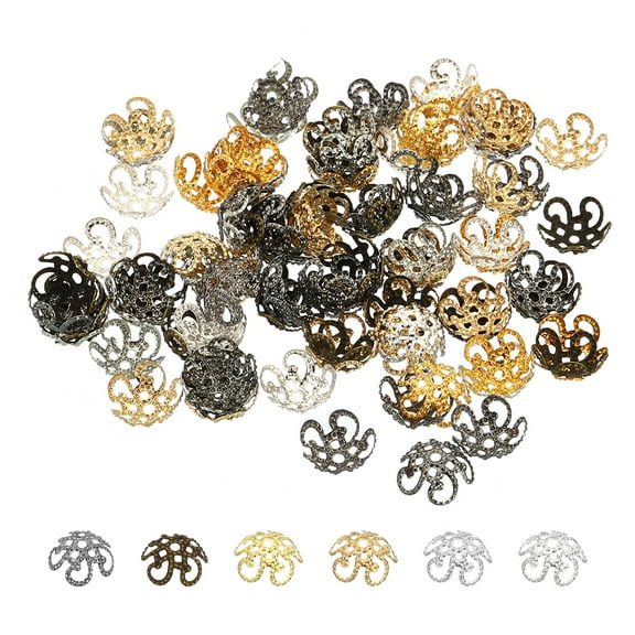 Uxcell Flower Bead Caps, 100Pcs 10x4mm Hollow Metal Spacer Bead End Caps Multicolored