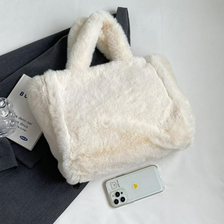 ★送料・関税込★Ossl★Handmade Dan.z fleece fluffy tote bag Fluffy Fleece Teddy Tote Bag With Zipper, Boho Large
