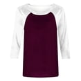 thumbnail image 4 of Birdeem T-Shirt Mode Femme Patchwork Imprimé Bloc de Couleur Manches 3/4 Blouse Col Rond Hauts Décontractés, 4 of 12