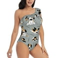 thumbnail image 3 of Sikiie Funny Beagle Active Dog Print Women One Piece Swimsuits Tummy Control One Shoulder Bathing Suits Ruffle Swimwear, From S to XXL-X-Large, 3 of 6