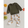 thumbnail image 3 of Faithtur Toddler Girls Halloween Pants Sets Solid Color Long Sleeve Tops Pumpkin Print Drawstring Pants Sets, 3 of 9