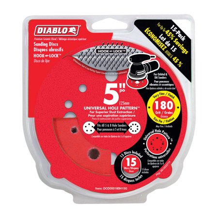 UPC: 0008925136941 | Diablo 5 in. Ceramic Blend Hook and Loop Sanding Disc 180 Grit Very Fine 15 pk