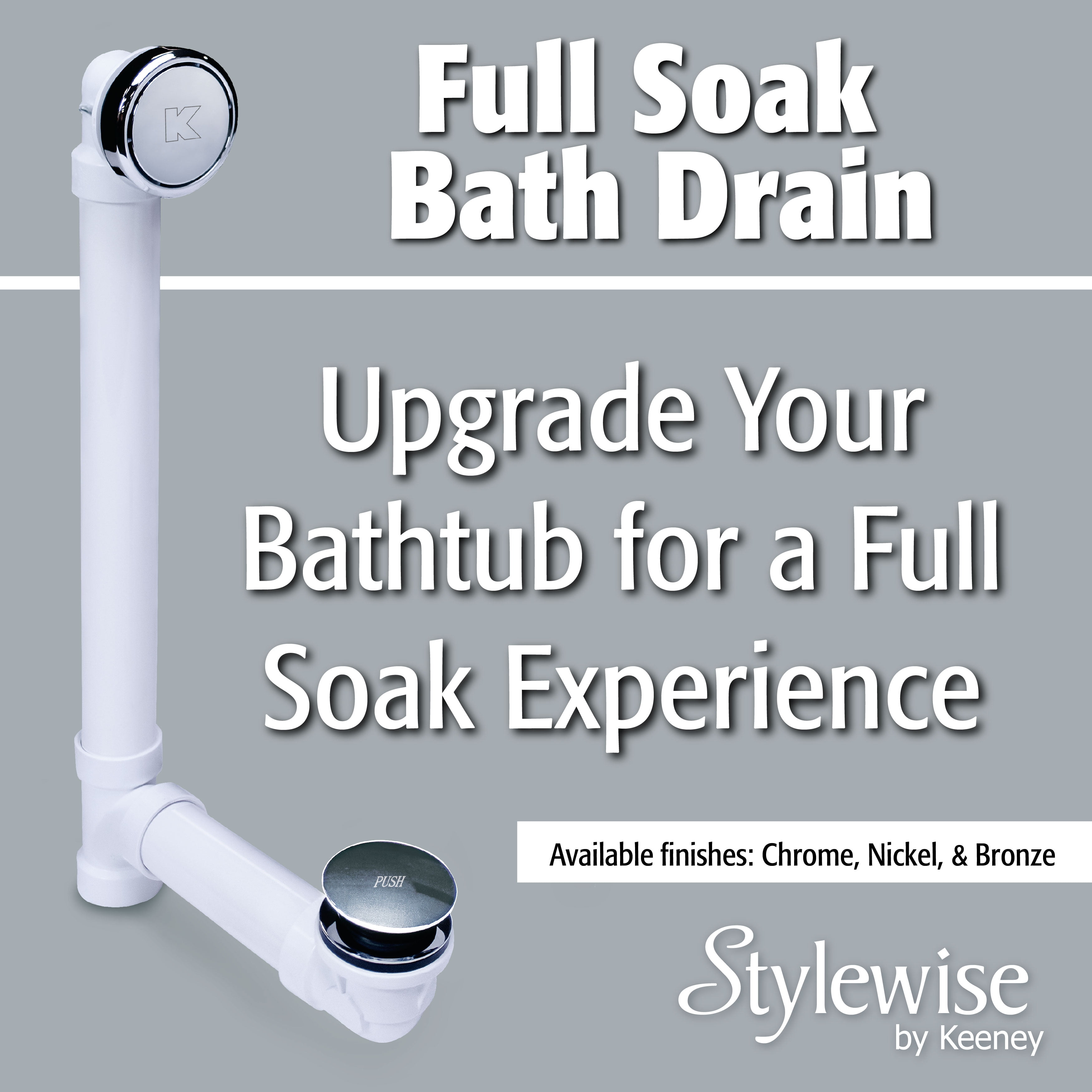 Keeney 30PVCFSBN Foot Lok Full Soak Bath Drain, Brushed Nickel