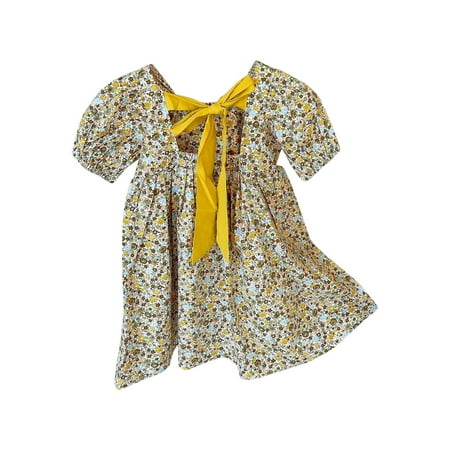 

Dresses for Teens Girls Short Sleeve Casual Dress Floral Print Yellow 11