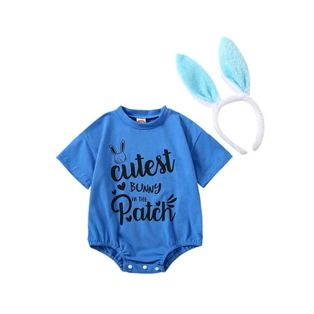 

Meihuida Baby 2Pcs Easter Outfits Short Sleeve Letter Romper with Bunny Ears Headband Set
