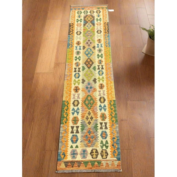 Flatweave Reversible Kilim 2' 7"X9' Multicolor Wool Rug # 13542