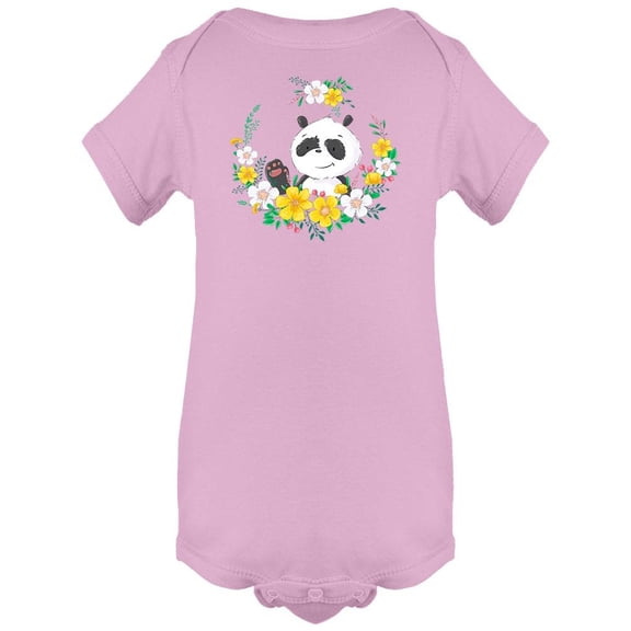 Cute Panda In Floral Wreath Bodysuit Infant -Image by Shutterstock,  6 Months