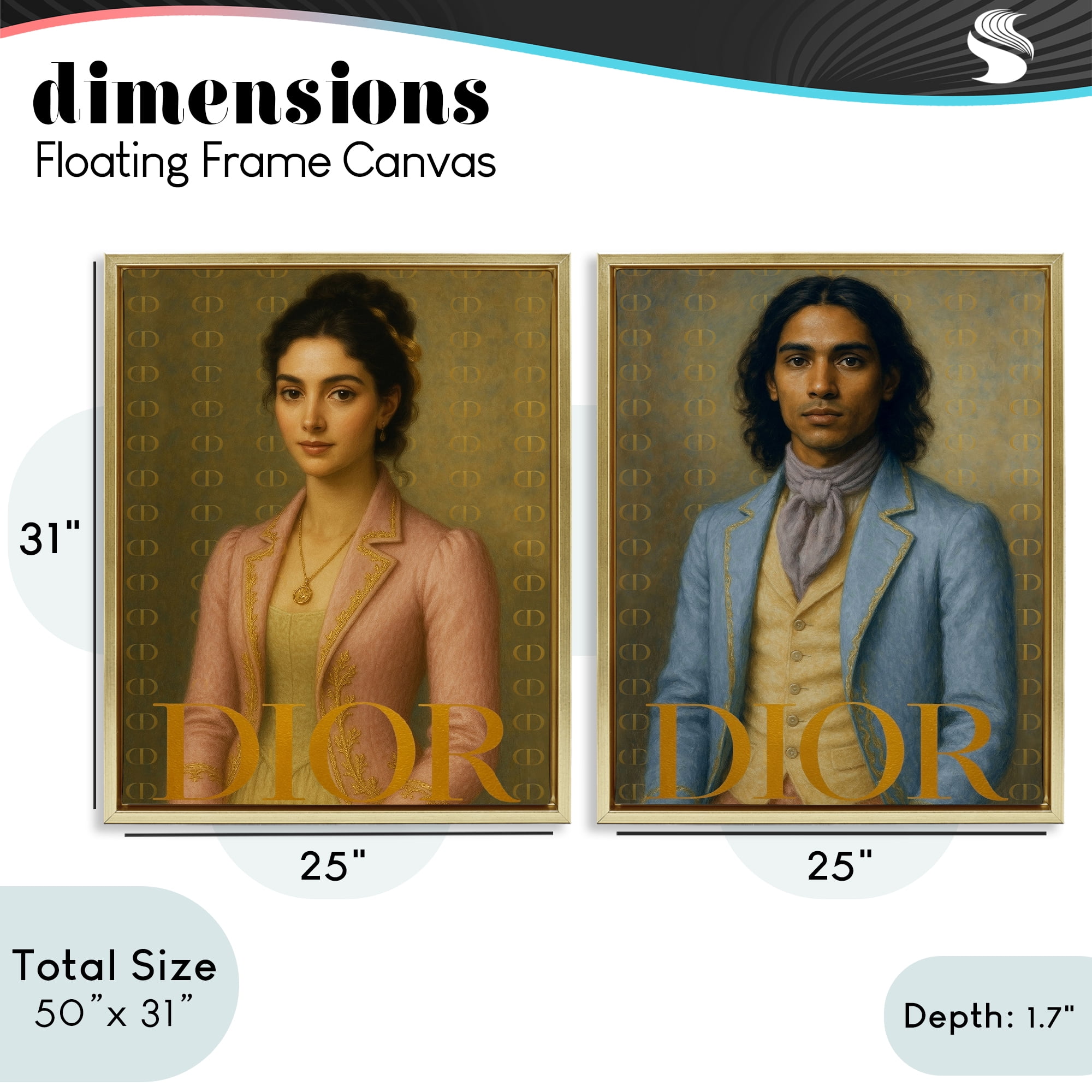 Stupell Industries Iconic Vintage Fashion Models 2 Piece Gold Framed Floater Canvas Set, design by Grotto Studios